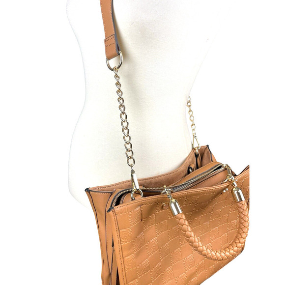 Steve Madden Embossed Satchel Bag with Crossbody option in Bjeannee True Cognac - Picture 10 of 12